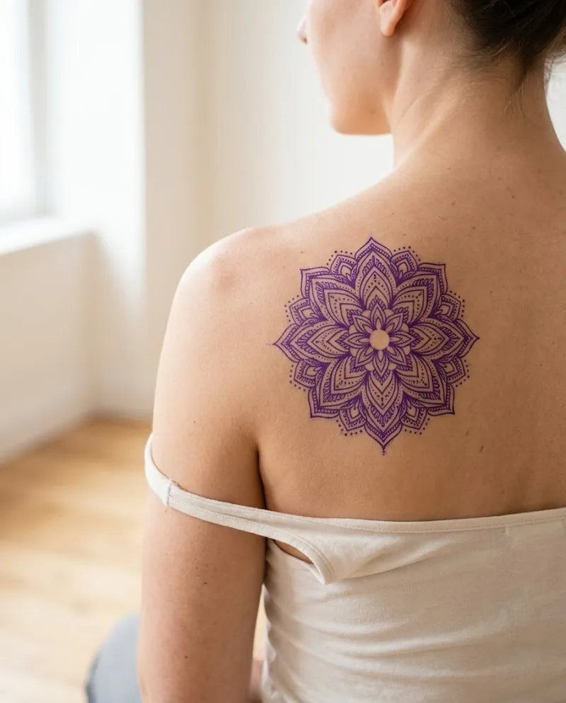 Stencil violeta num ombro