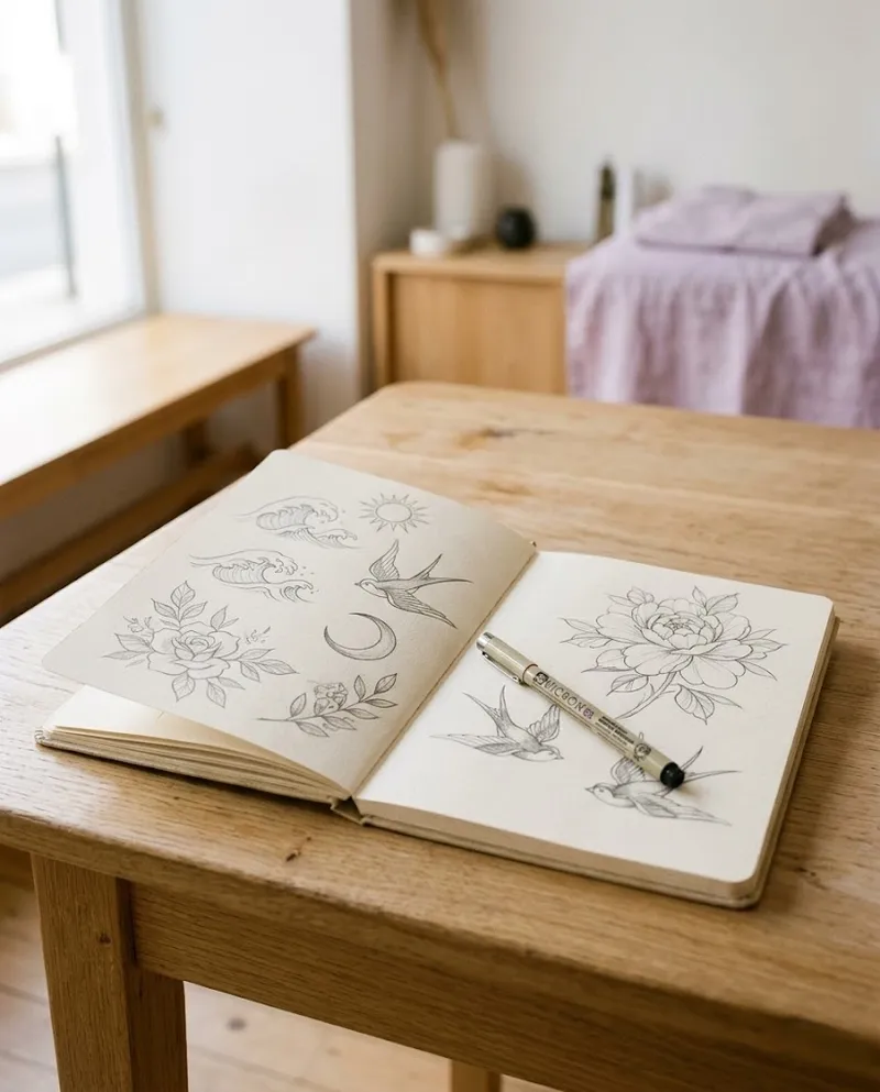 Caderno com desenhos de tatuagem